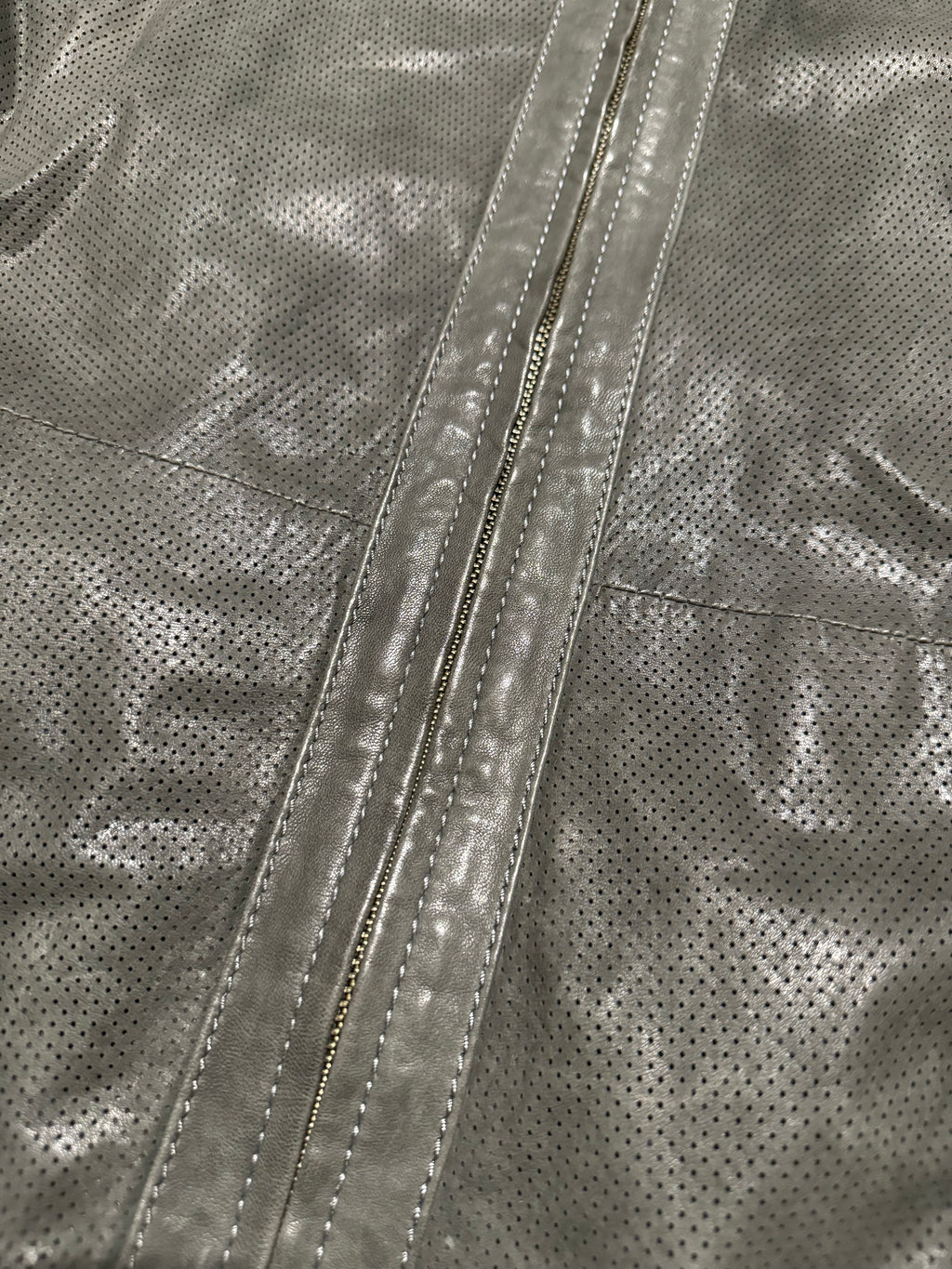 AW1998 Armani Collezioni Hooded Perfored Grey Leather Jacket (L) - 11