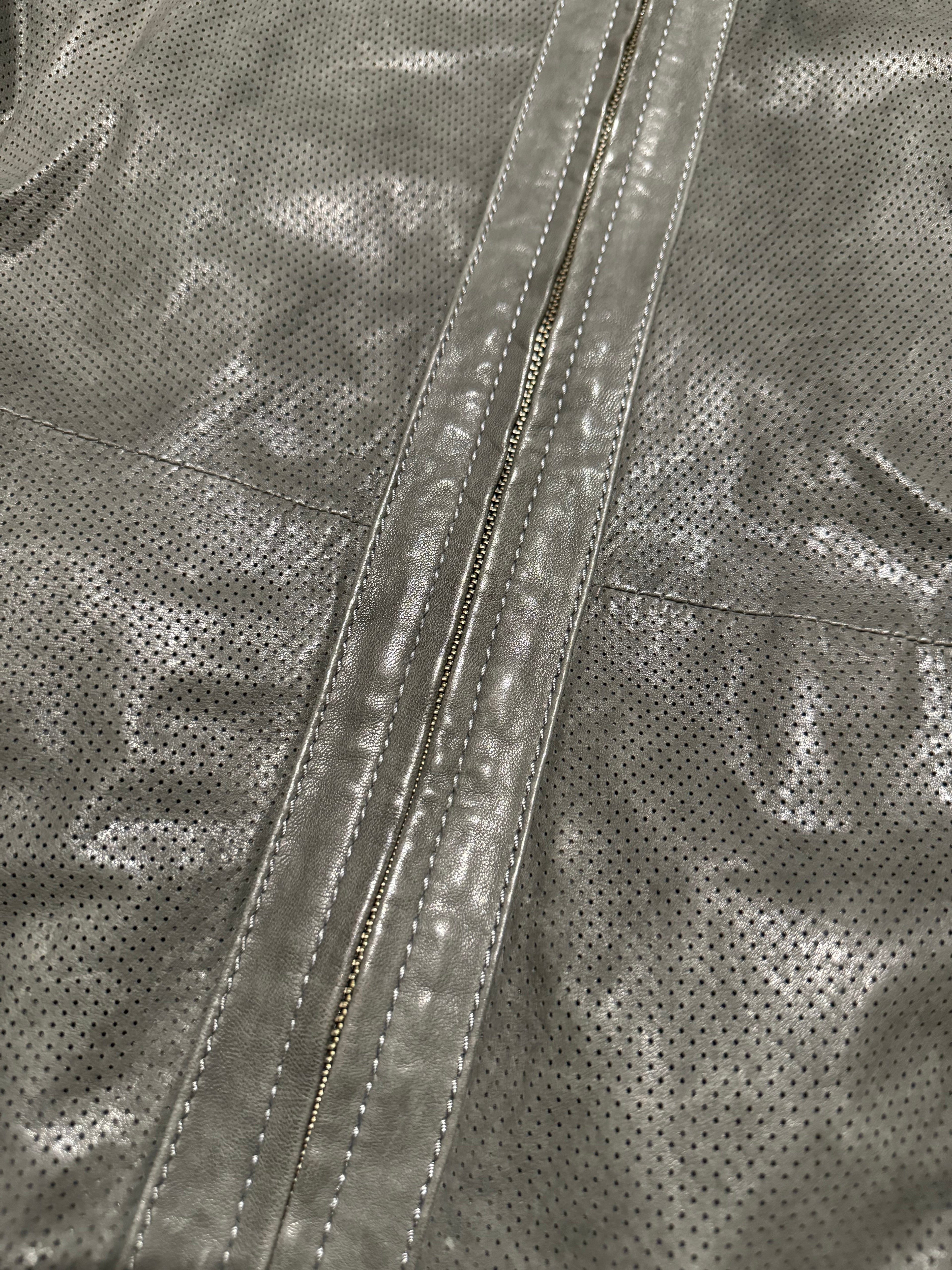 AW1998 Armani Collezioni Hooded Perfored Grey Leather Jacket (L) - 11