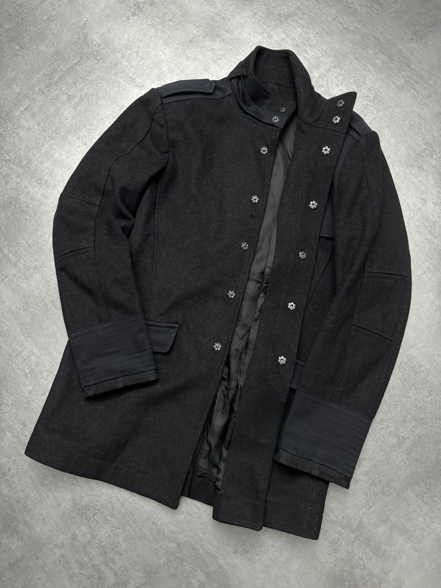 2000s Moschino Imperial Black Utilitarian Wool Trench Coat (M) - 7