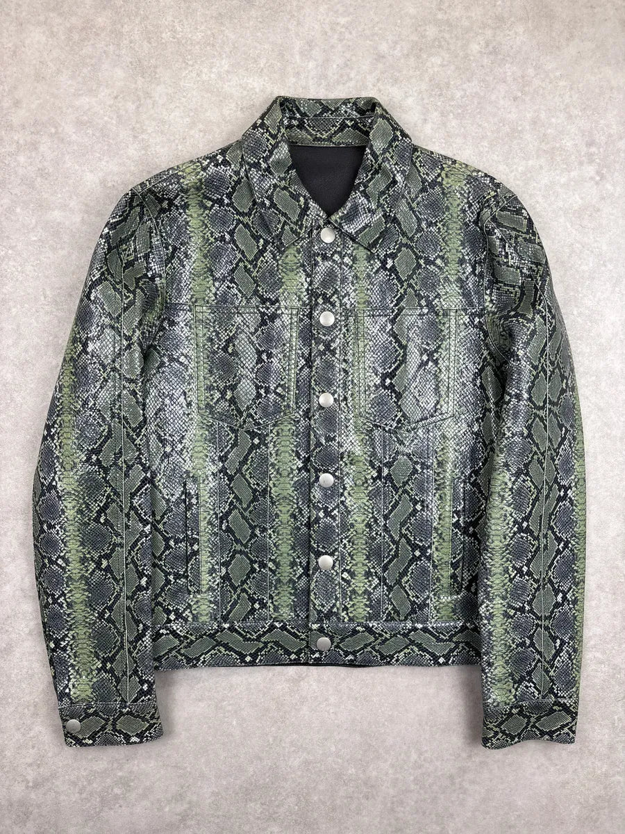 Givenchy Green Leather Python Embossed Trucker Leather Jacket zuxbrpmD 0