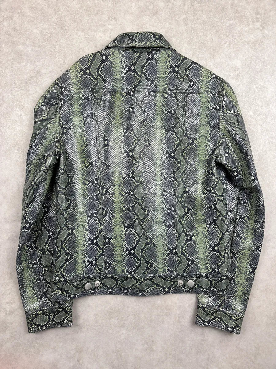 Givenchy Green Leather Python Embossed Trucker Leather Jacket zuxbrpmD 5