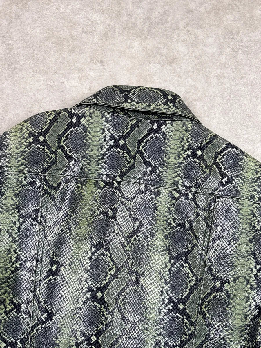 Givenchy Green Leather Python Embossed Trucker Leather Jacket zuxbrpmD 9