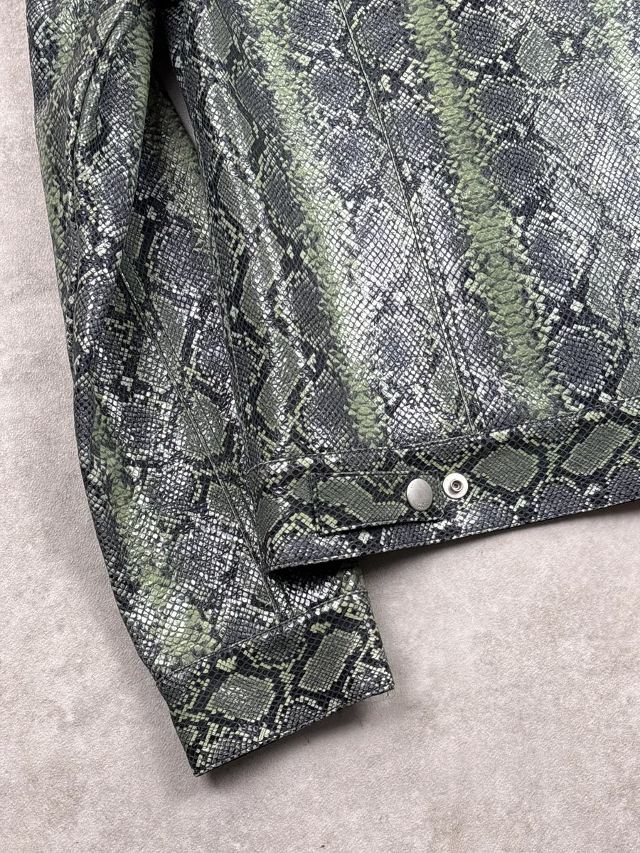 Givenchy Green Leather Python Embossed Trucker Leather Jacket zuxbrpmD 10