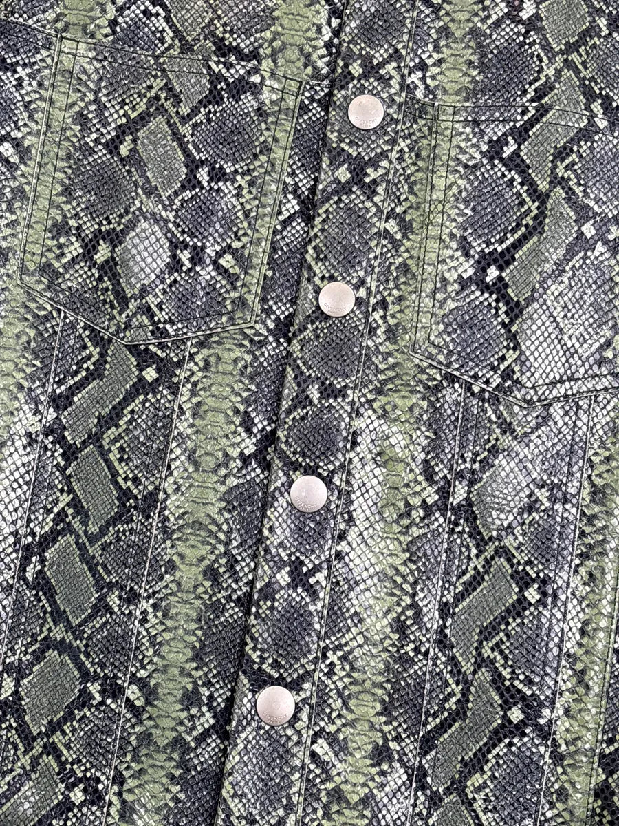 Givenchy Green Leather Python Embossed Trucker Leather Jacket zuxbrpmD 6