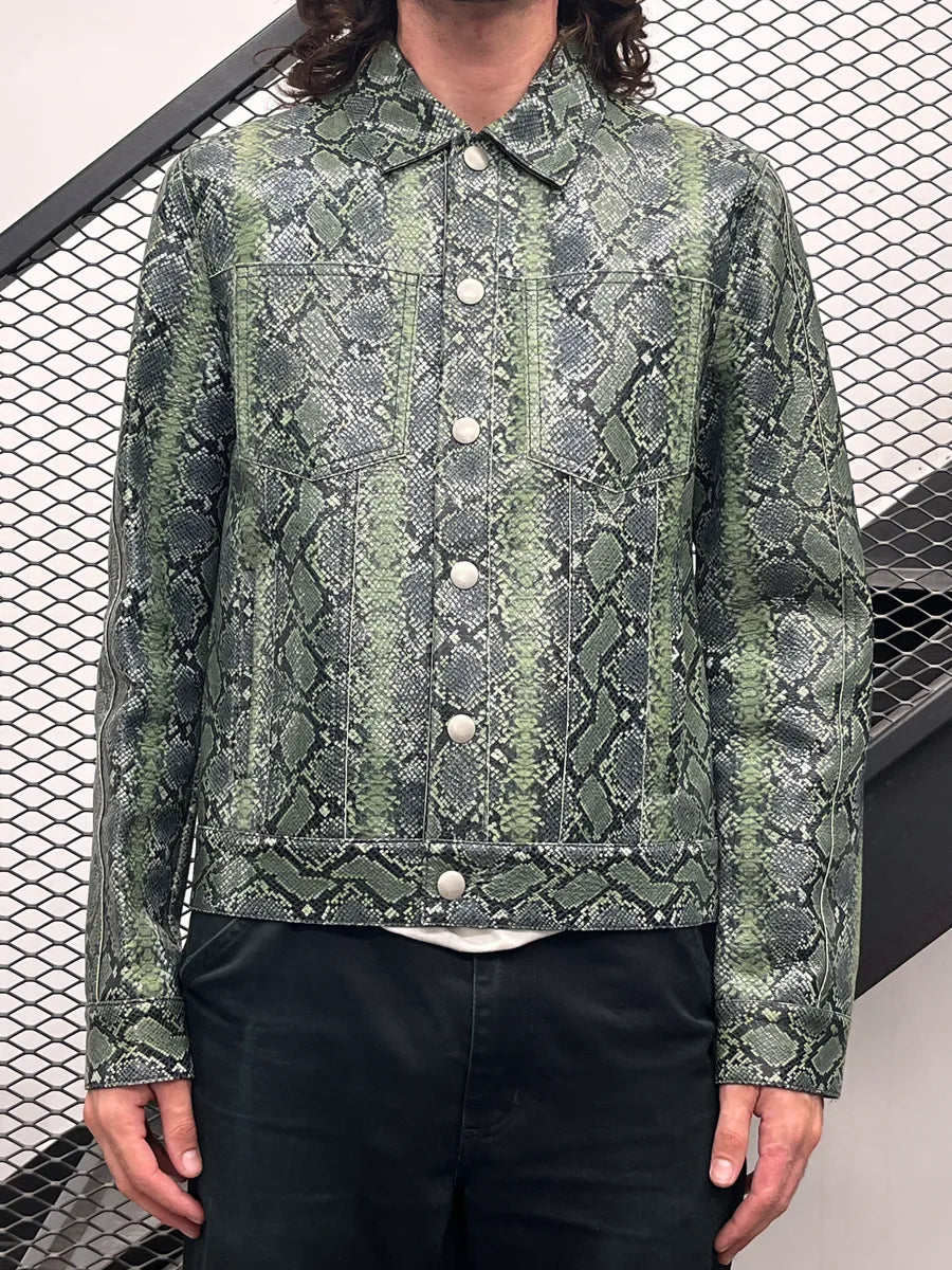 Givenchy Green Leather Python Embossed Trucker Leather Jacket zuxbrpmD 1