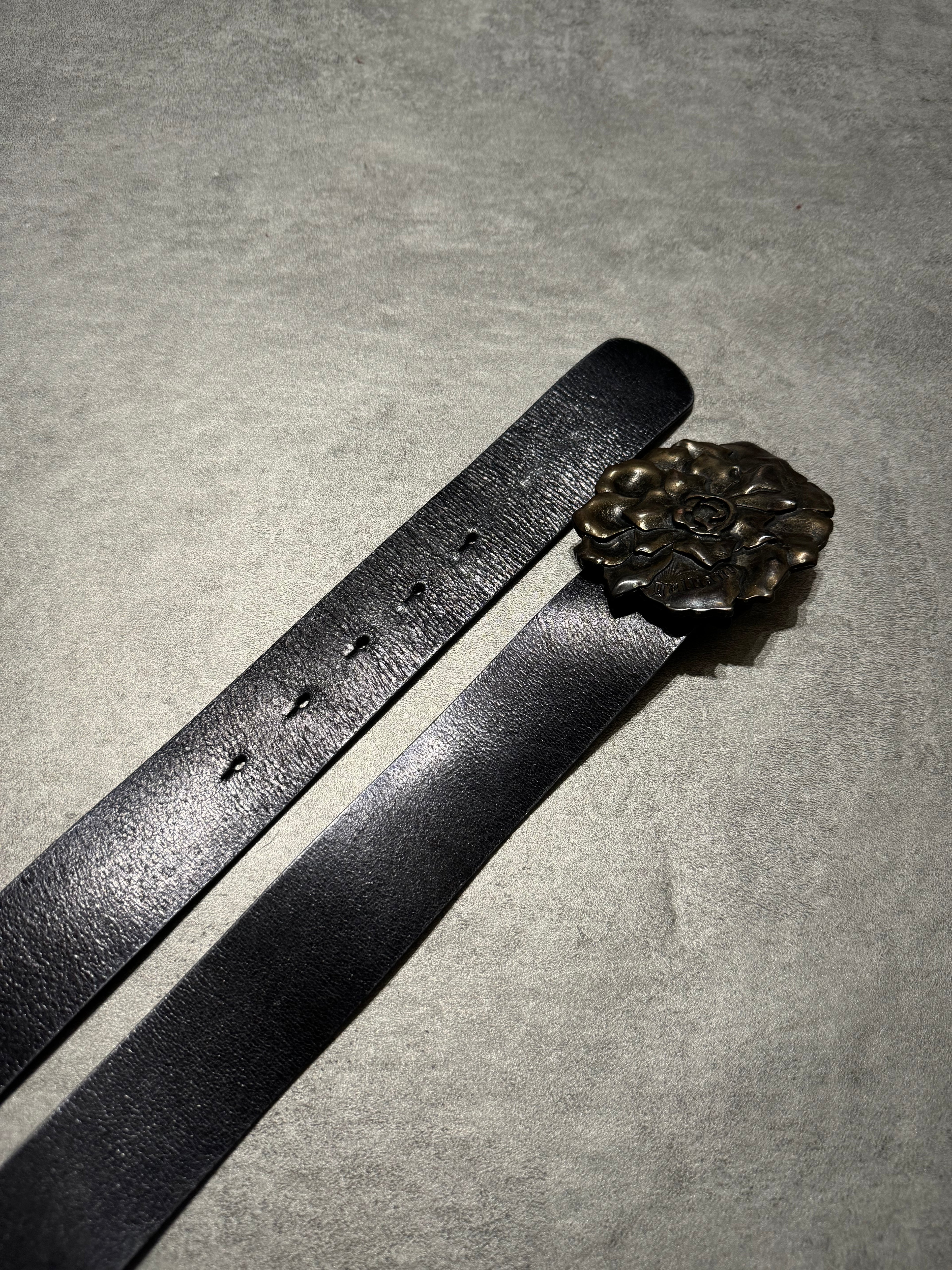 2000s Cavalli Black Leather Flower Distinct Belt (OS) - 2