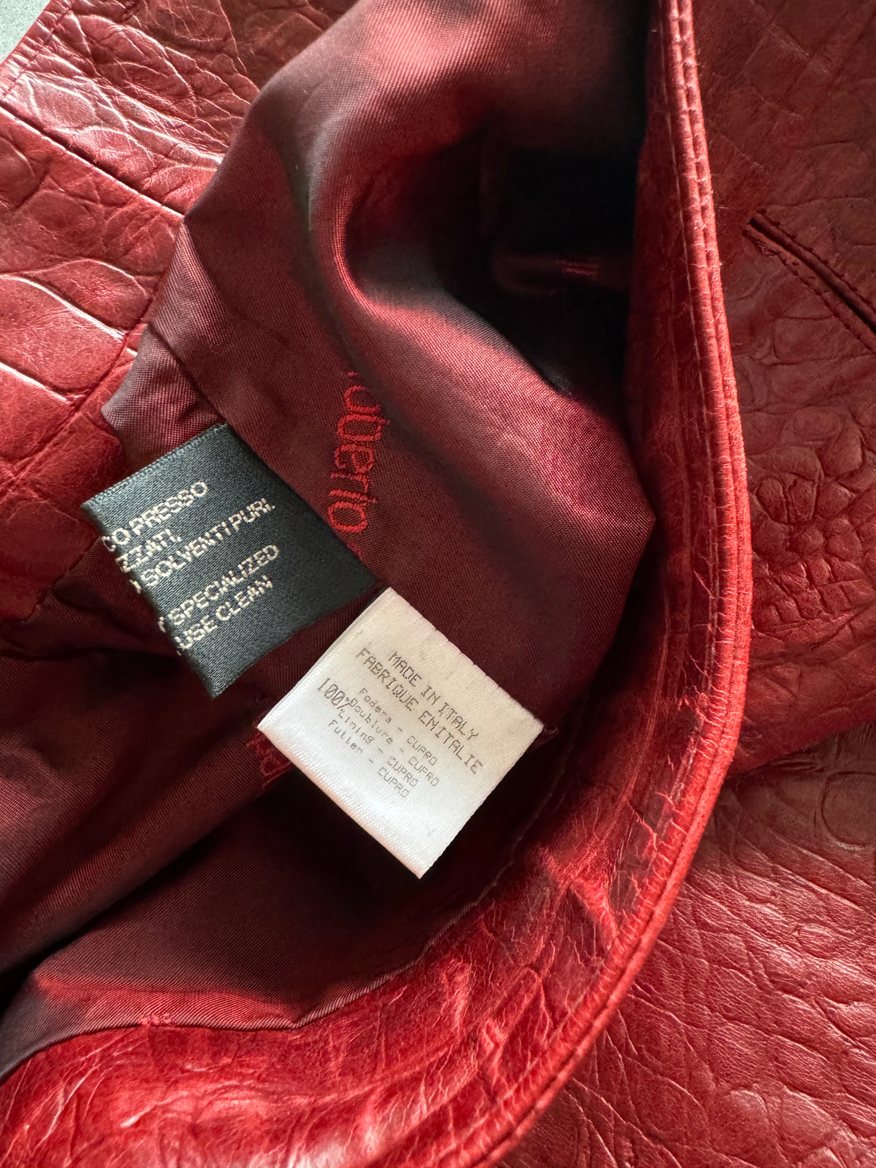 FW2000 Roberto Cavalli Crocodile Leather Red Skirt (S) - 4