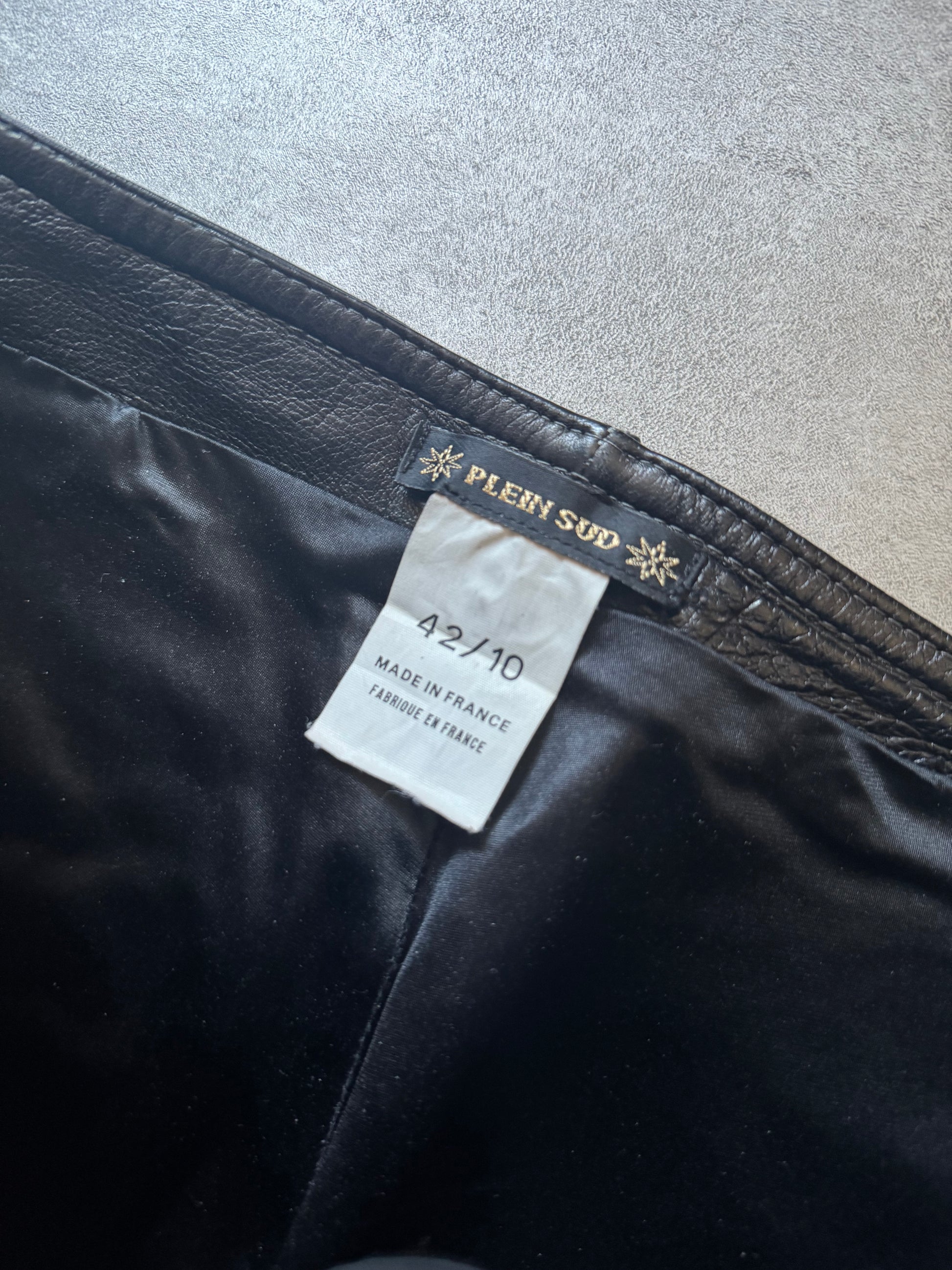 2000s Plein Sud Black Leather Patchwork Pants  (S) - 6