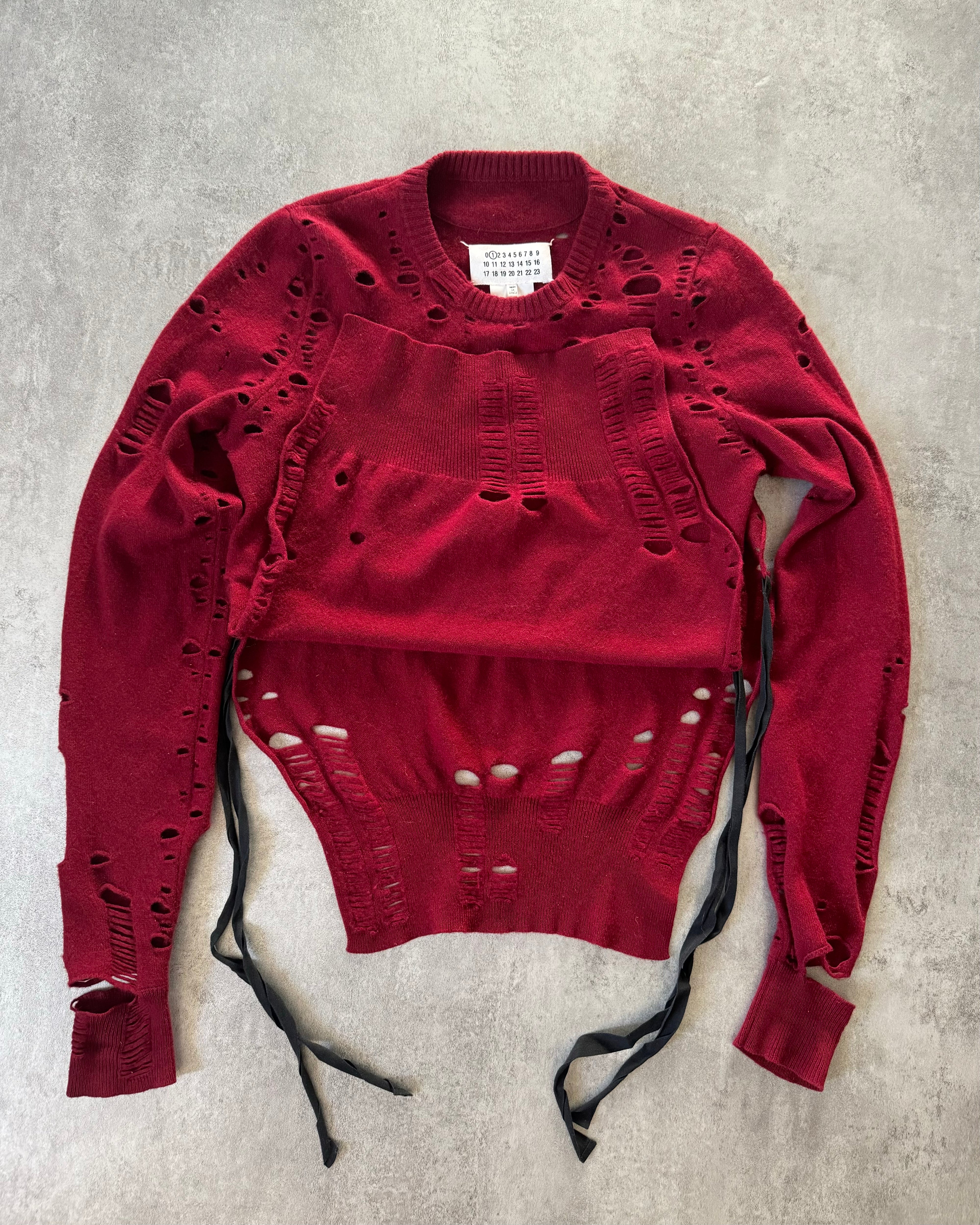 AW2015 Maison Margiela Red Distressed Cashmere Sweater (S) - 5
