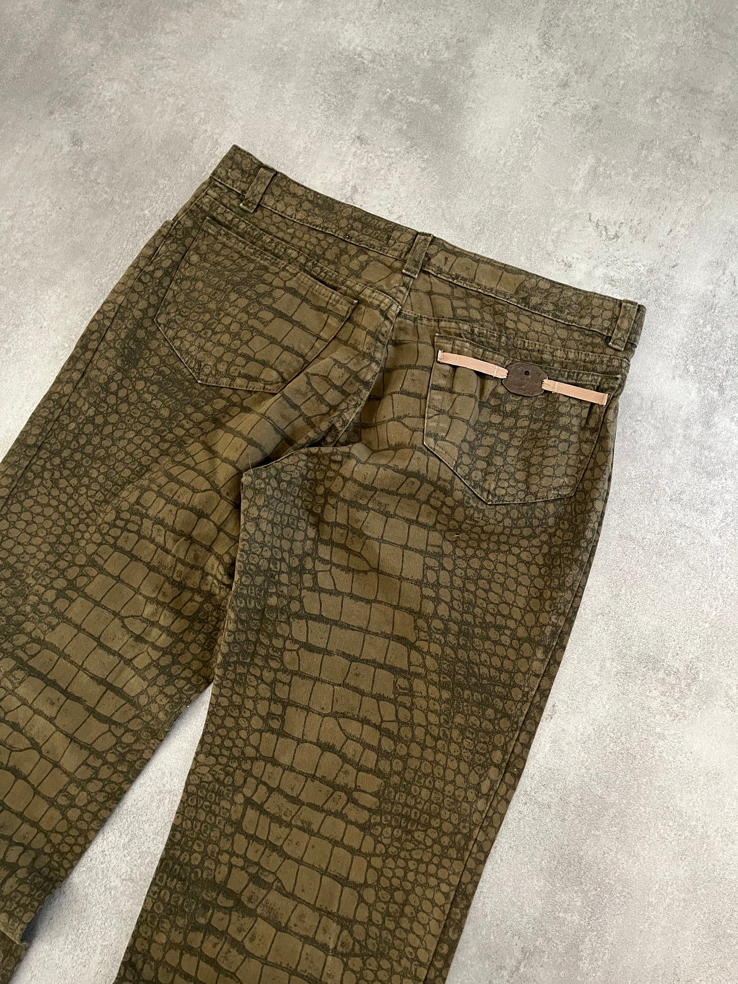 AW2001 Roberto Cavalli Crocodile Effect Olive Pants (L) - 5