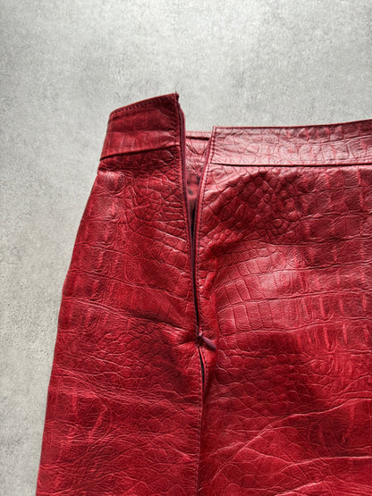 FW2000 Roberto Cavalli Crocodile Leather Red Skirt (S) - 3