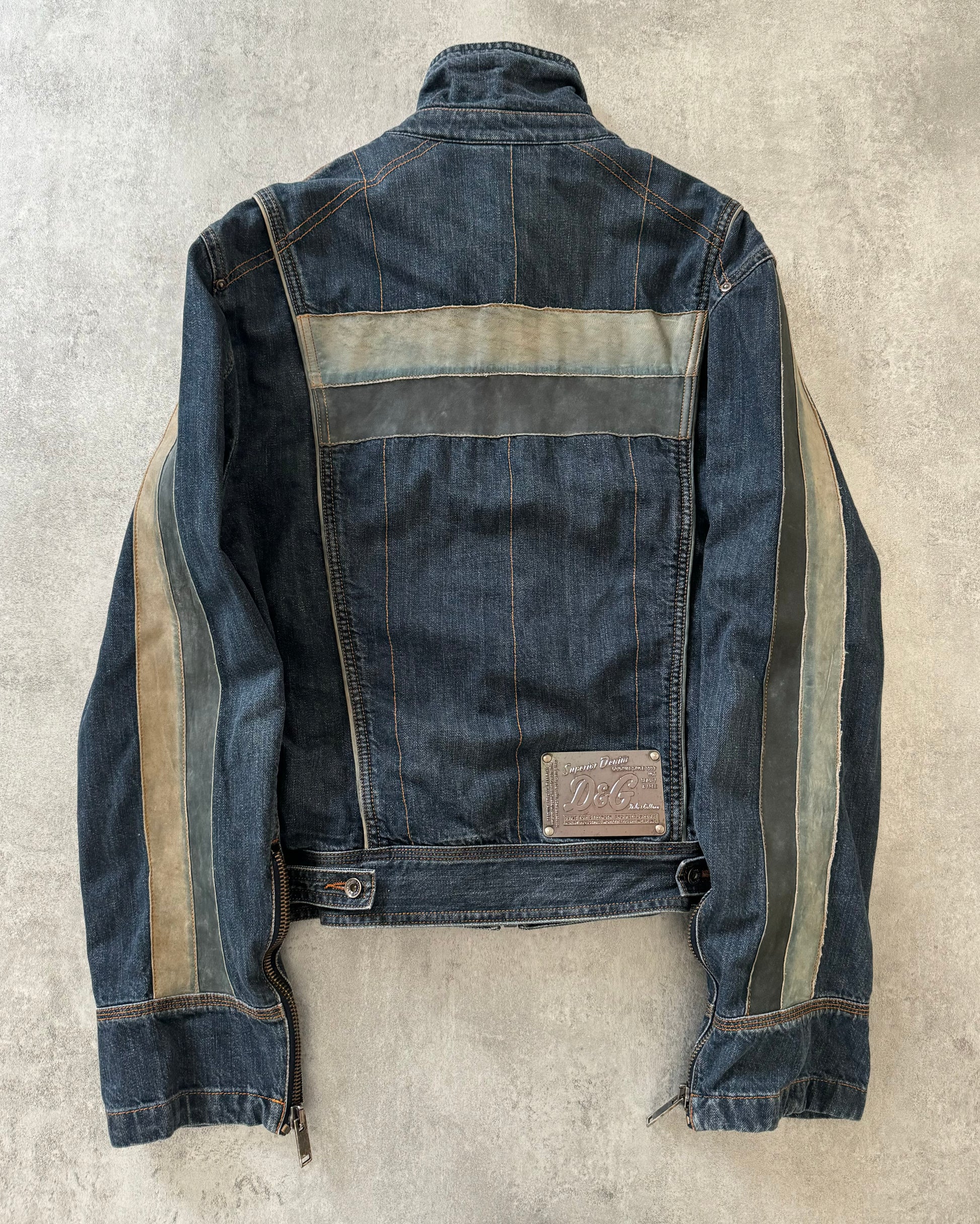 AW2004 Dolce & Gabbana Racing Leather Denim Jacket  (S) - 2