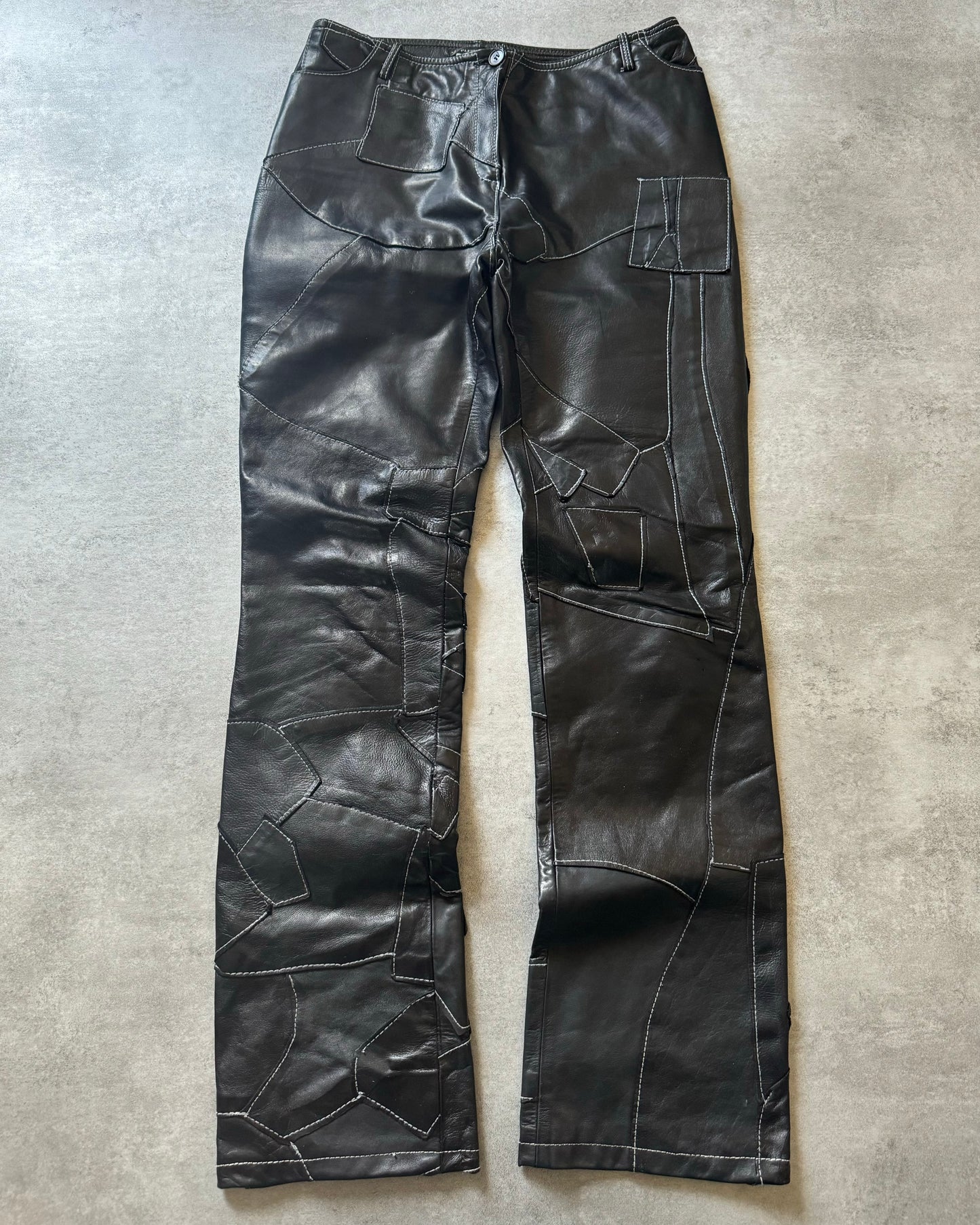 2000s Plein Sud Black Leather Patchwork Pants  (S) - 1