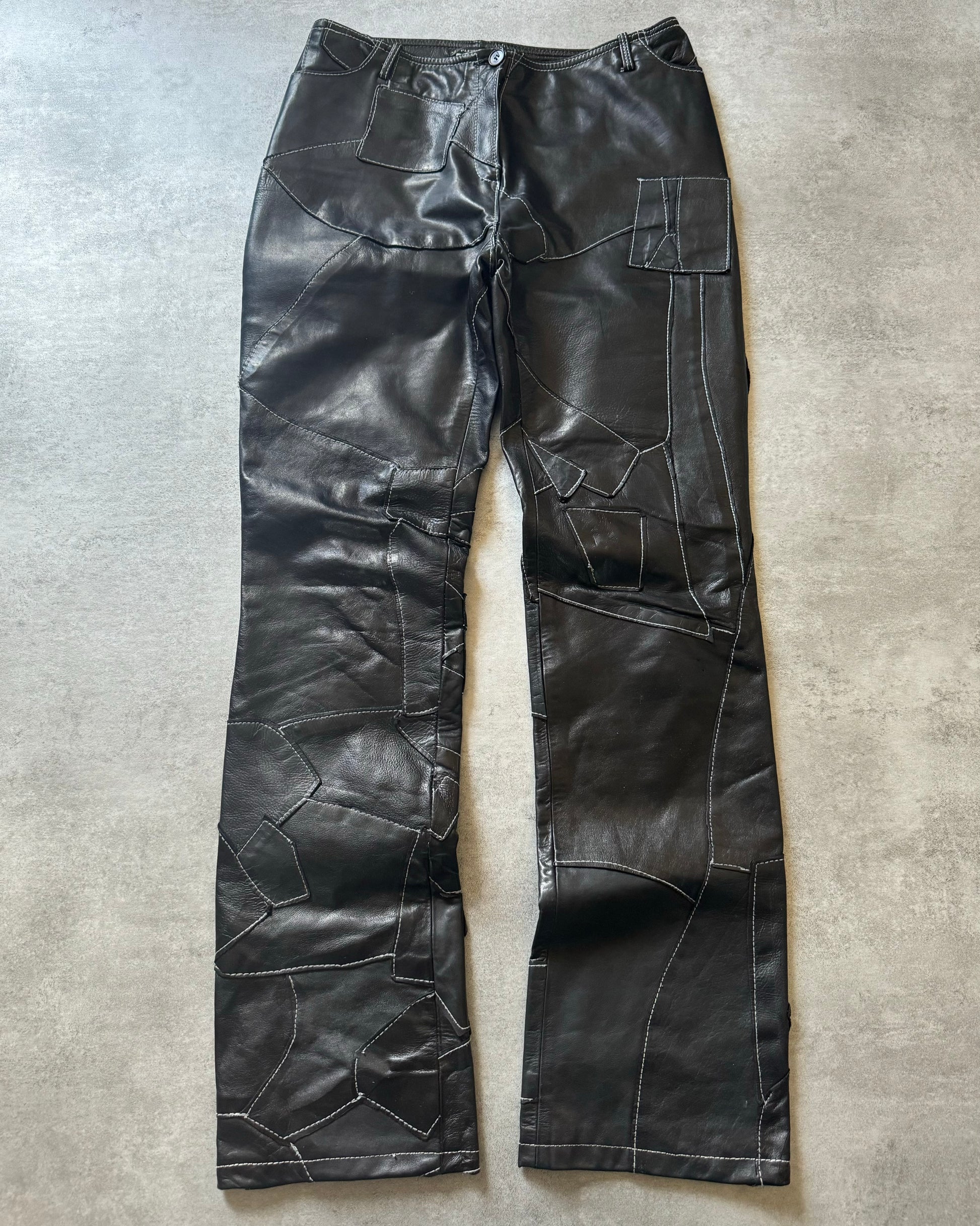 2000s Plein Sud Black Leather Patchwork Pants  (S) - 1