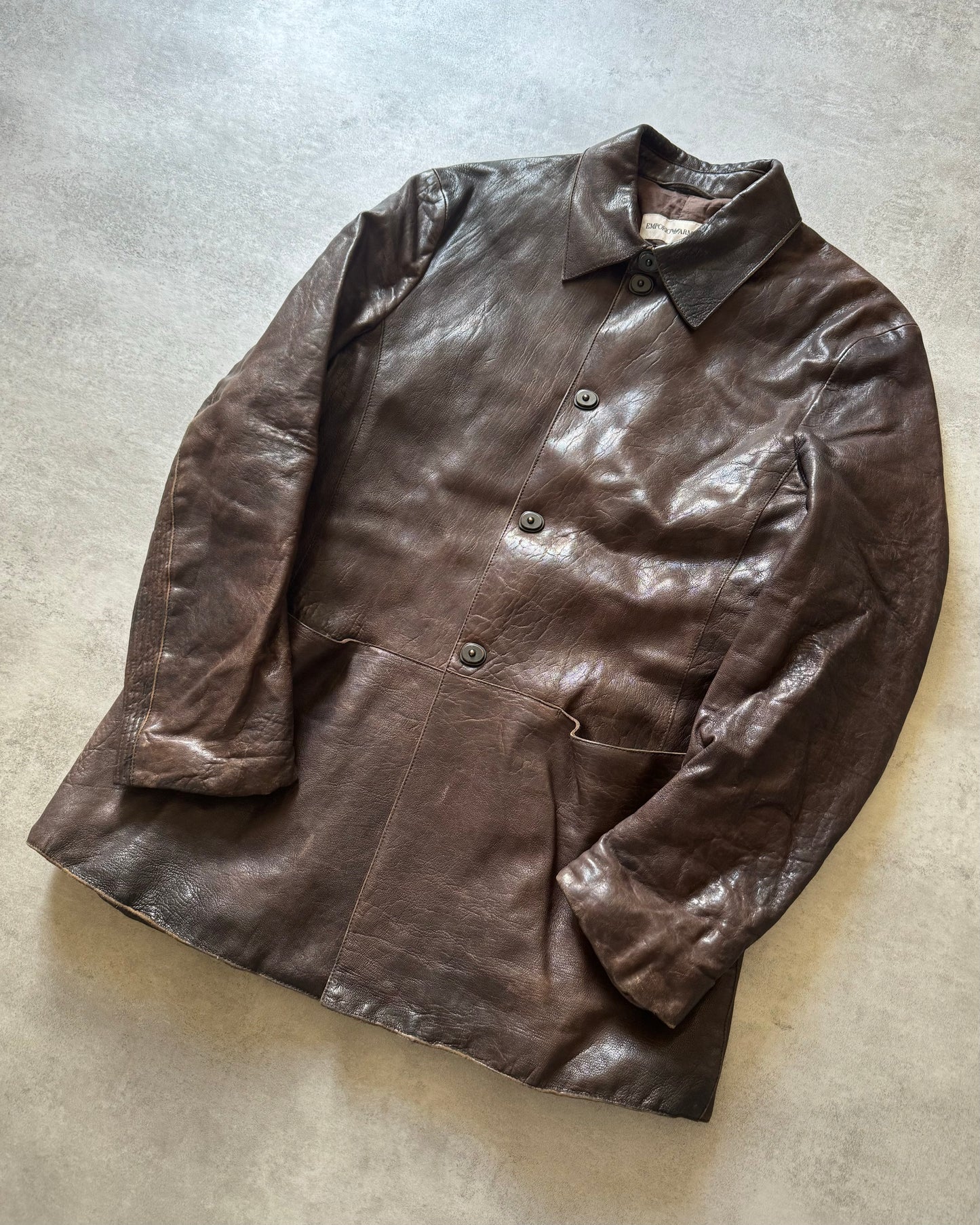 AW2003 Emporio Armani Precious Brown Leather Jacket  (M) - 3