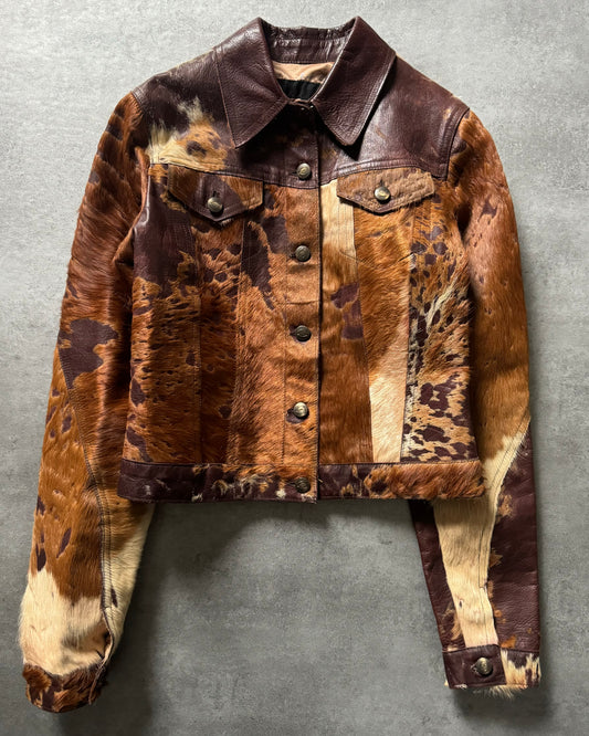 2000s Cavalli Imperial Brown Caw Leather Jacket (XS) - 1