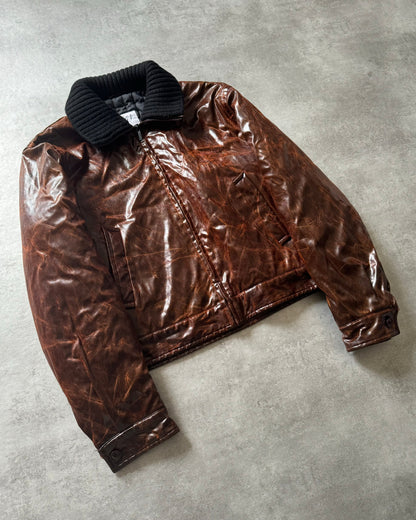 2000s Moschino Enigmatic Brown Eroded Bomber Jacket (M) - 3