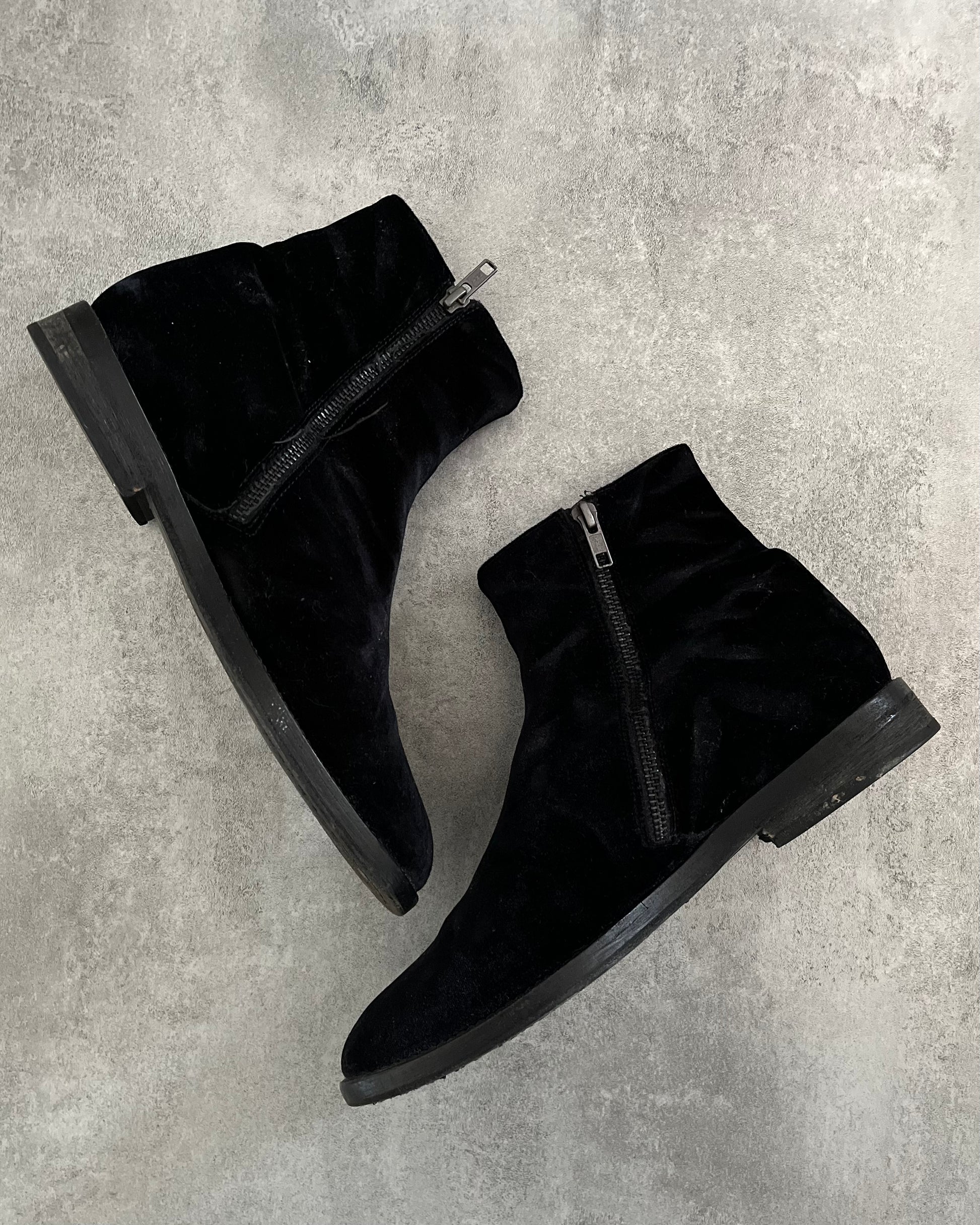 Ann Demeulemeester Navy Night Velvet Boots (38) - 2