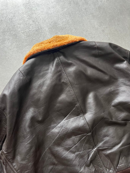 1980s Giorgio Armani Leather Bomber Jacket (M) - 3
