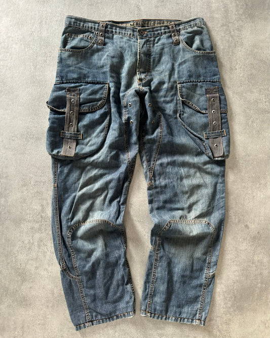 SS2004 Dolce & Gabbana Blue Cargo Bondage Denim Pants (XL) - 1