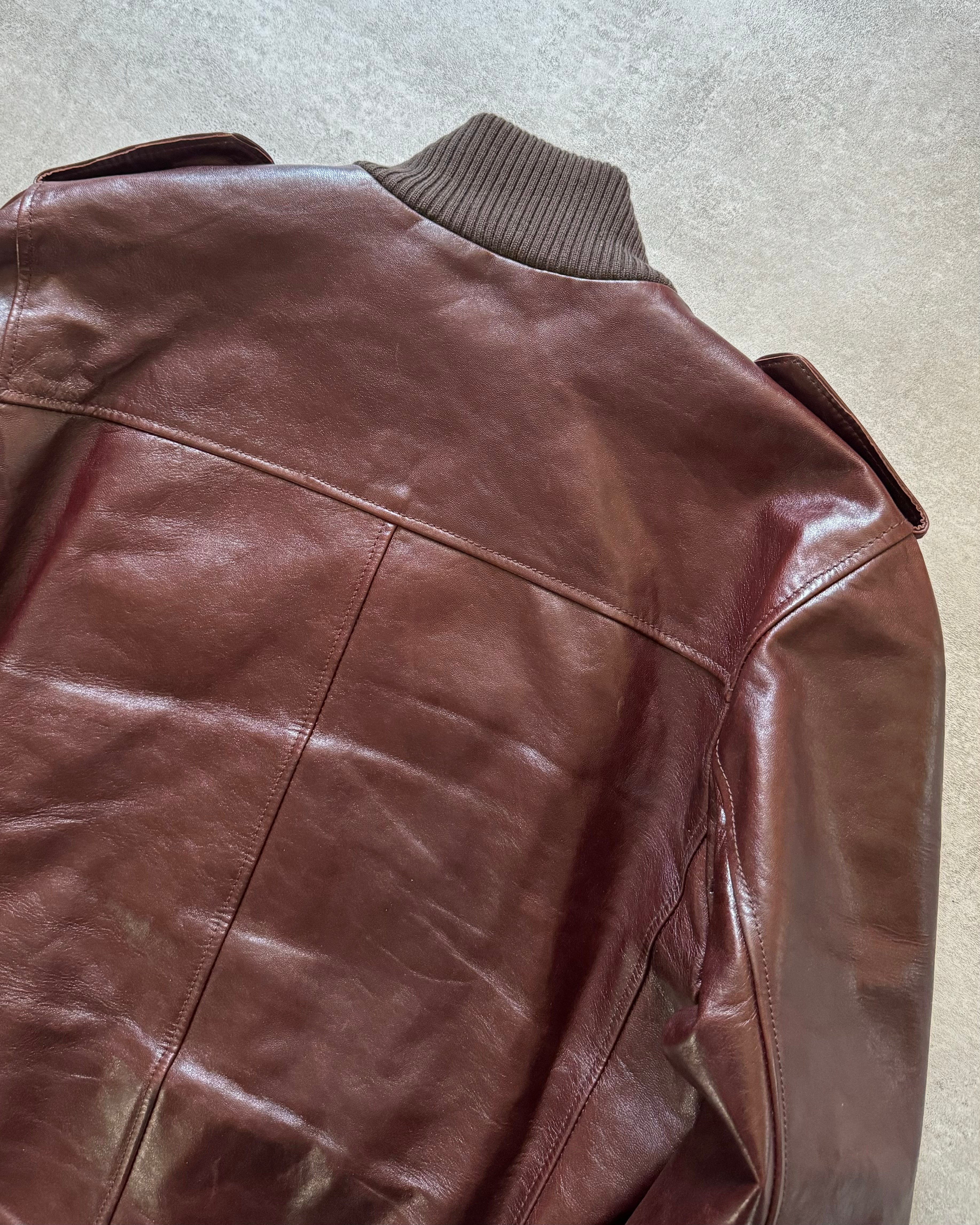 AW2008 Prada Bordeaux Thick Cowhide Premium Calf Leather Jacket  (M) - 4