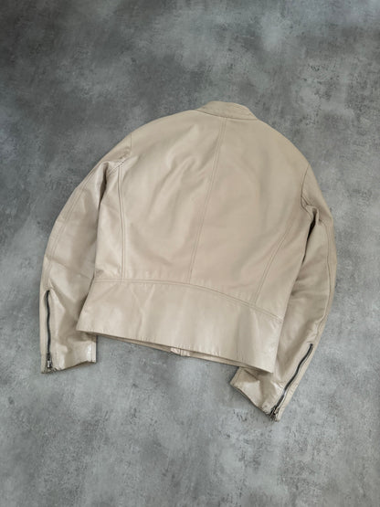 SS2004 Maison Margiela Beige 5 Zips Leather Jacket (L) - 4