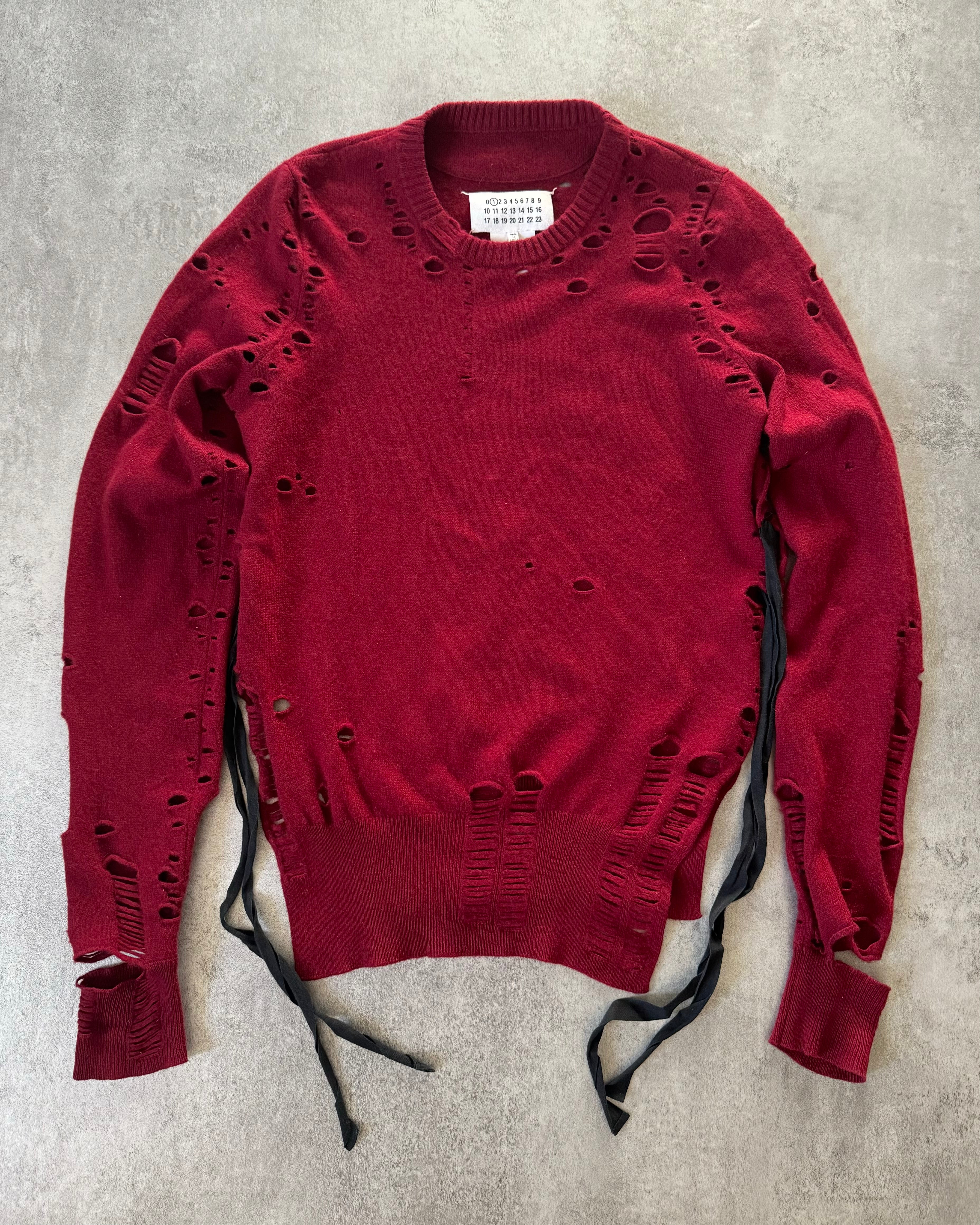 AW2015 Maison Margiela Red Distressed Cashmere Sweater (S) - 1