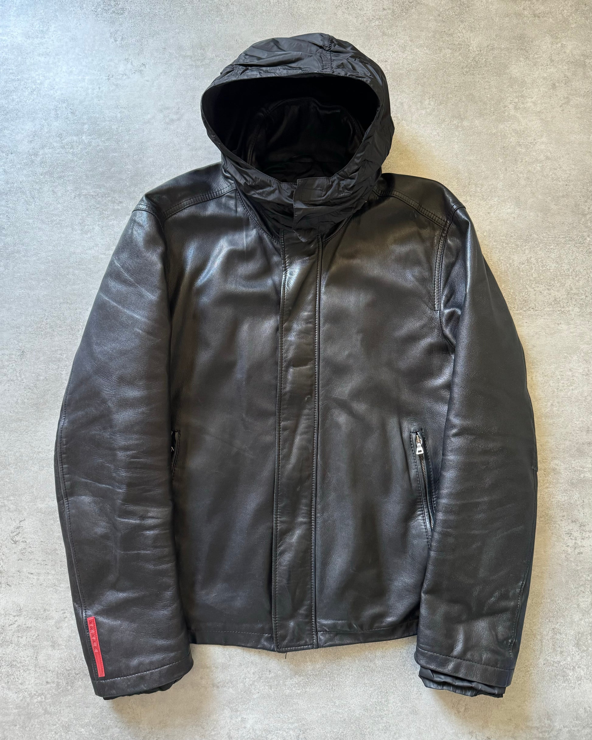 2000s Prada Brut Sport Leather Biker Jacket (L) - 1