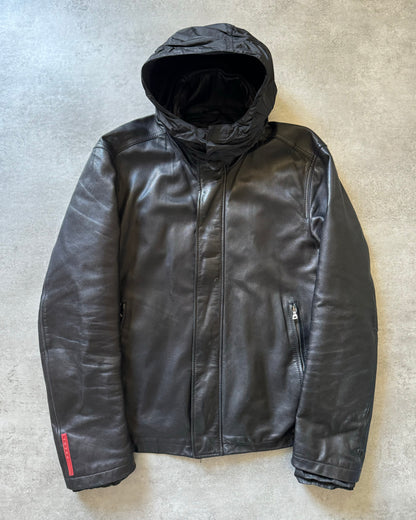 2000s Prada Brut Sport Leather Biker Jacket (L) - 1