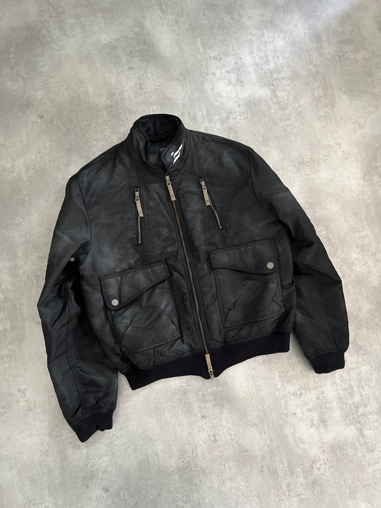 Armani Black Washed Drift Bomber Jacket (M) - 3