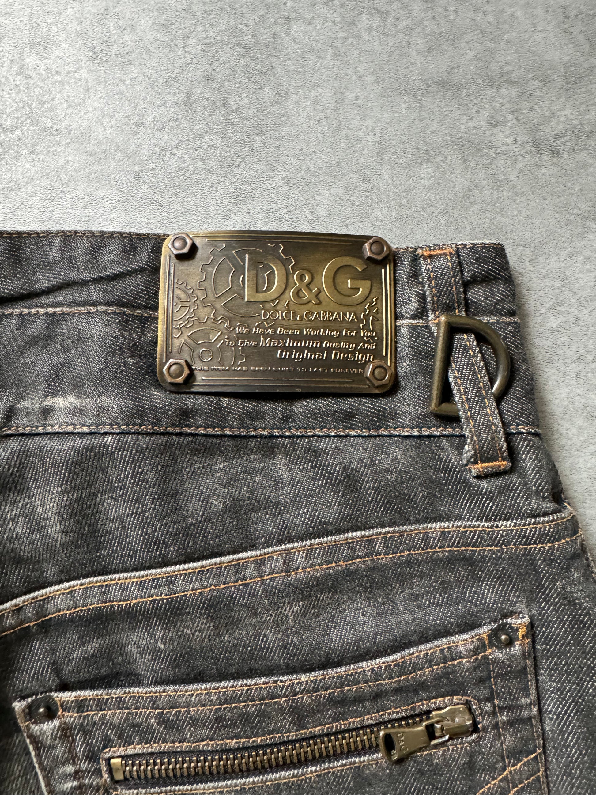 AW2003 Dolce & Gabbana Double Waisted Eroded Grey Denim Jeans (L) - 4