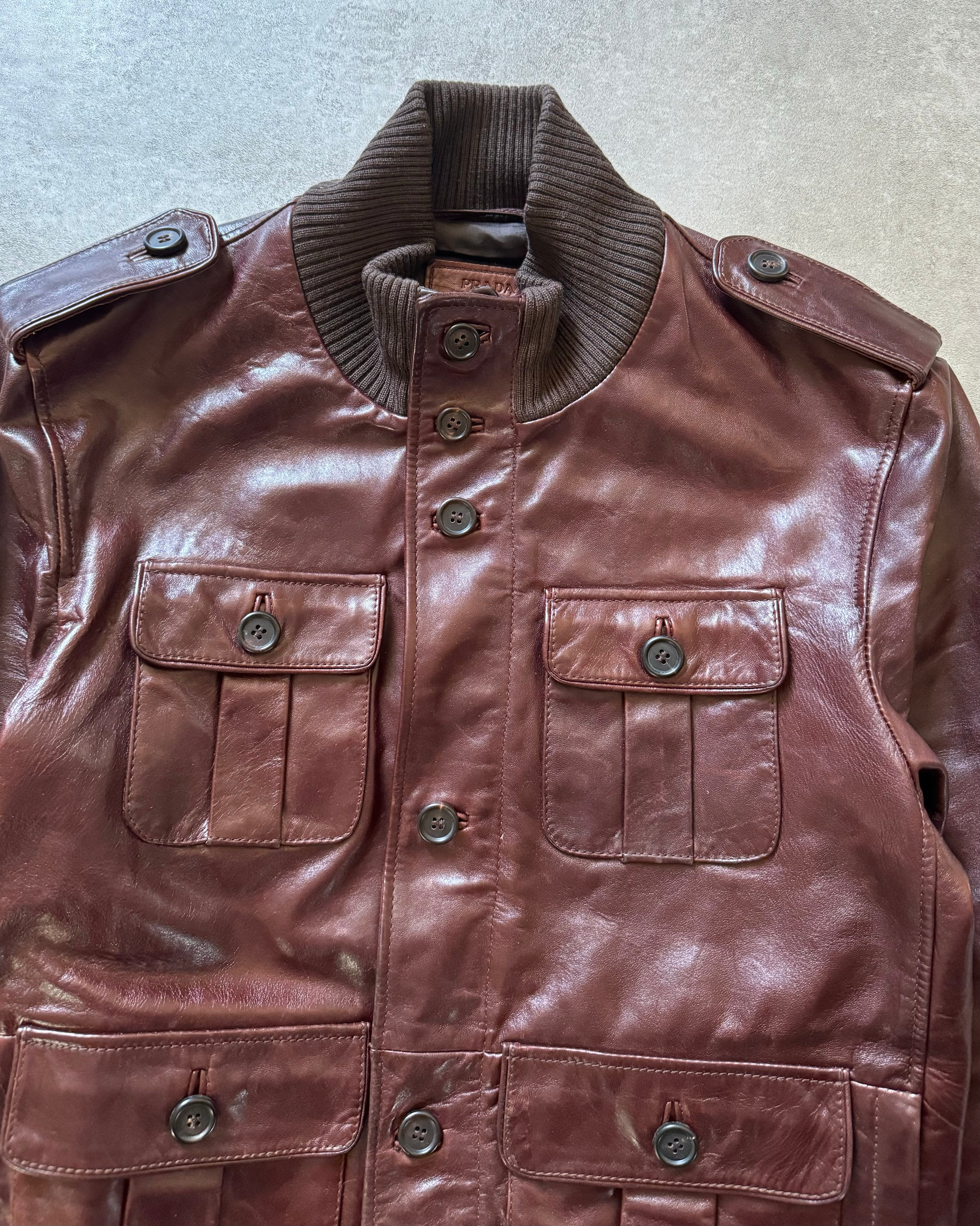 AW2008 Prada Bordeaux Thick Cowhide Premium Calf Leather Jacket  (M) - 6