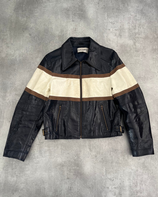 AW2002 Dolce & Gabbana Satin Pacific Leather Biker Jacket (M) (M) - 1