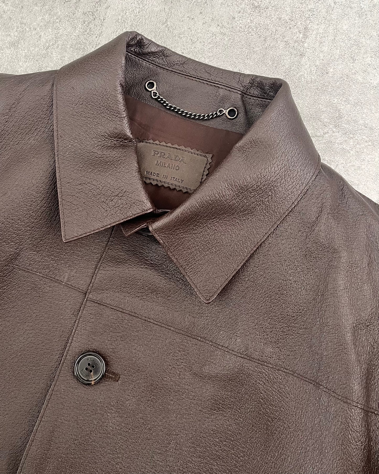 AW2005 Prada Brown Minimalist Leather Jacket  (M) - 3