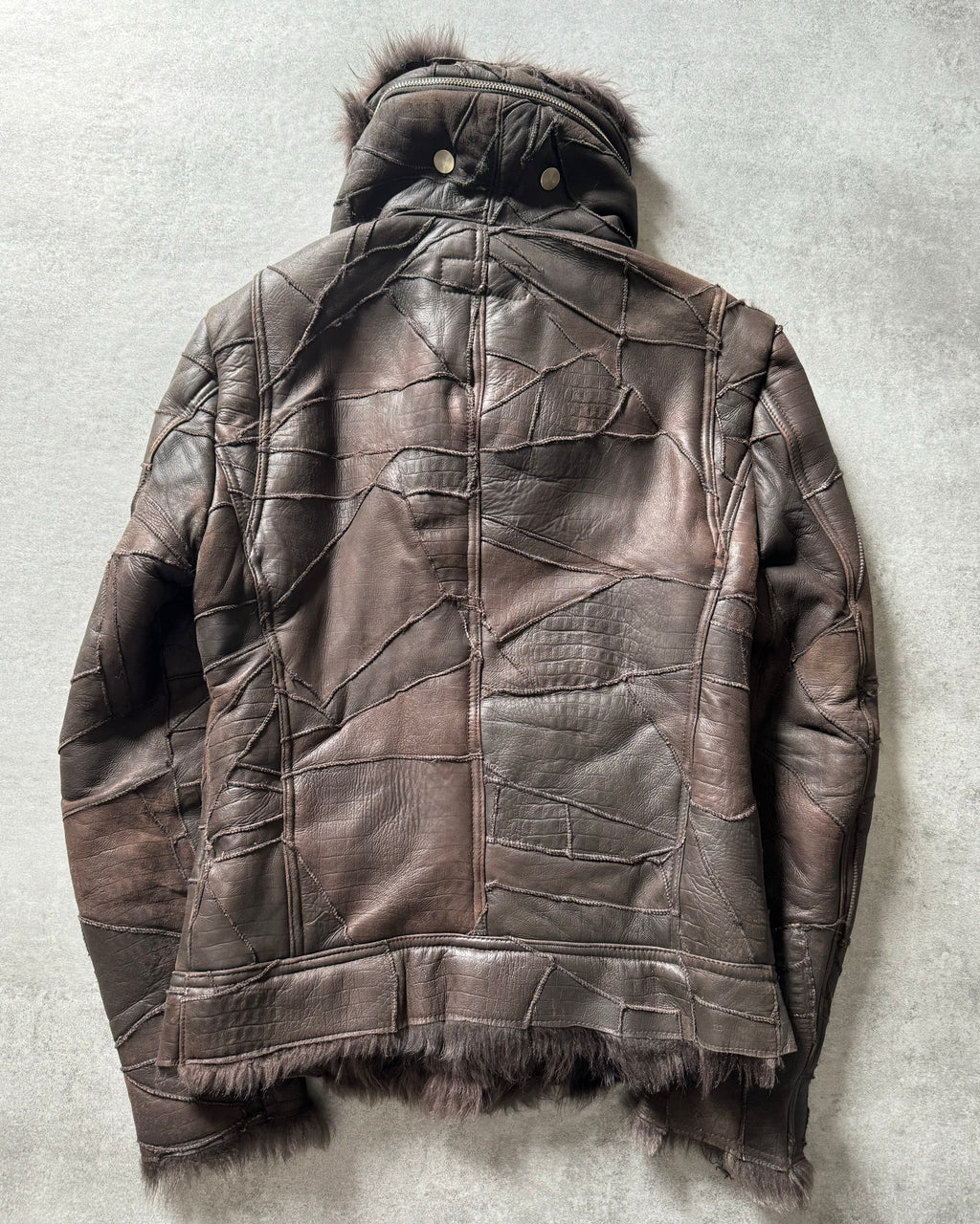 Tornado Mart Brown Twisted Fur & Leather Patchwork Jacket (S Tornado Mart Brown Twisted Fur & Leather Patchwork Jacket (S