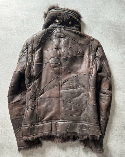 Tornado Mart Brown Twisted Fur & Leather Patchwork Jacket  (M) - 5