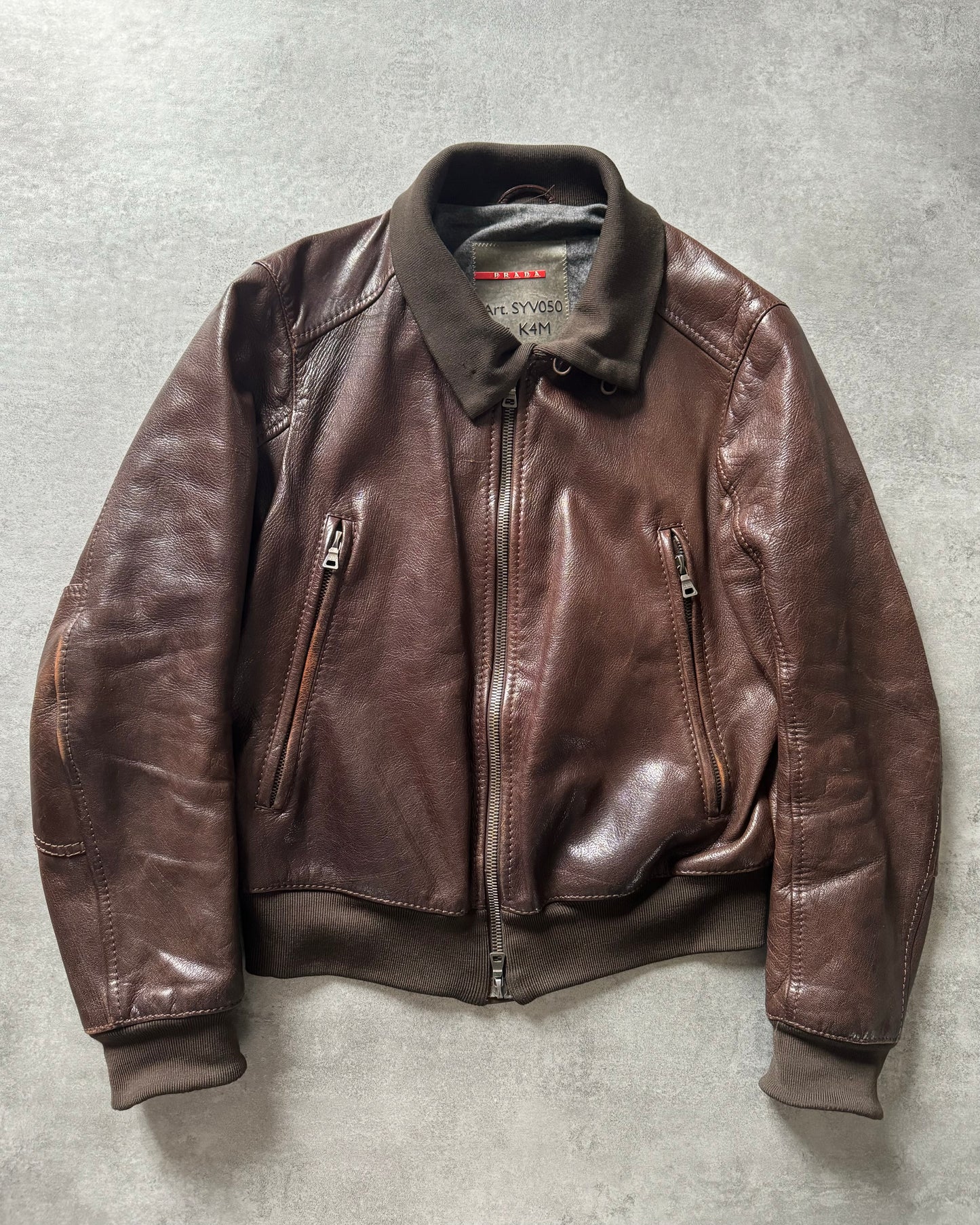 2000s Prada Signature Elbow Paded Leather Jacket (M) - 3