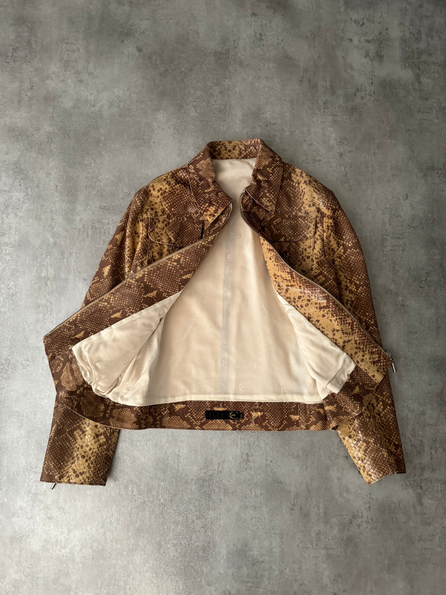 Cavalli Varnished Python Leather Camel Jacket (M) - 7