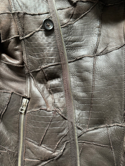 Tornado Mart Brown Twisted Fur & Leather Patchwork Jacket  (M) - 3