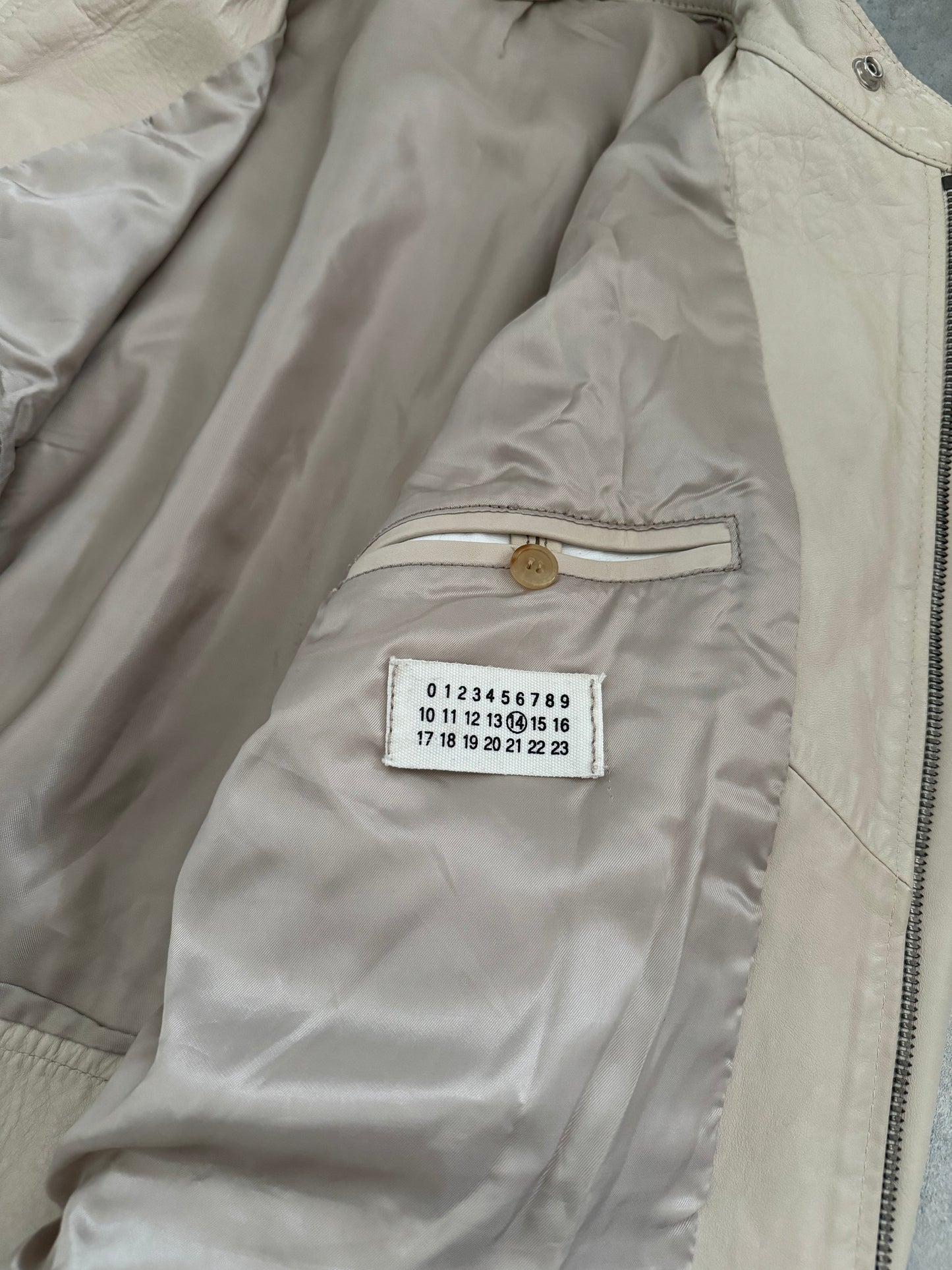 SS2004 Maison Margiela Beige 5 Zips Leather Jacket (L) - 8