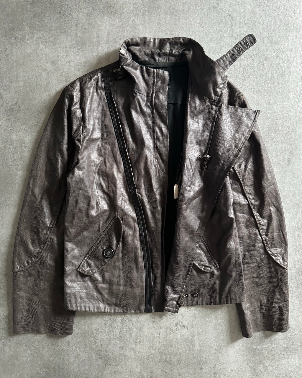 AW2008 Emporio Armani Cracked Asymmetrical Brown Jacket  (M) - 2