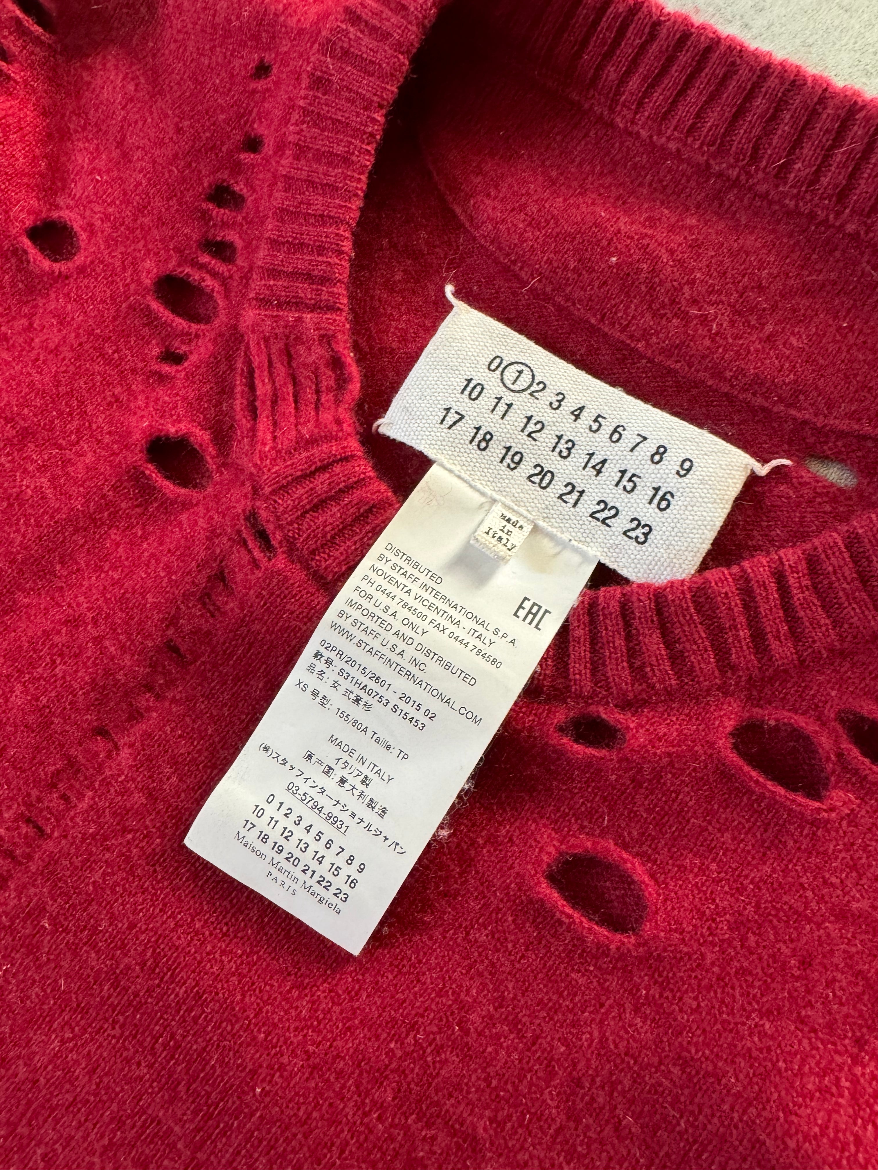 AW2015 Maison Margiela Red Distressed Cashmere Sweater (S) - 6