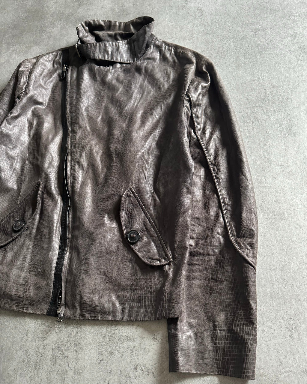 AW2008 Emporio Armani Cracked Asymmetrical Brown Jacket  (M) - 8