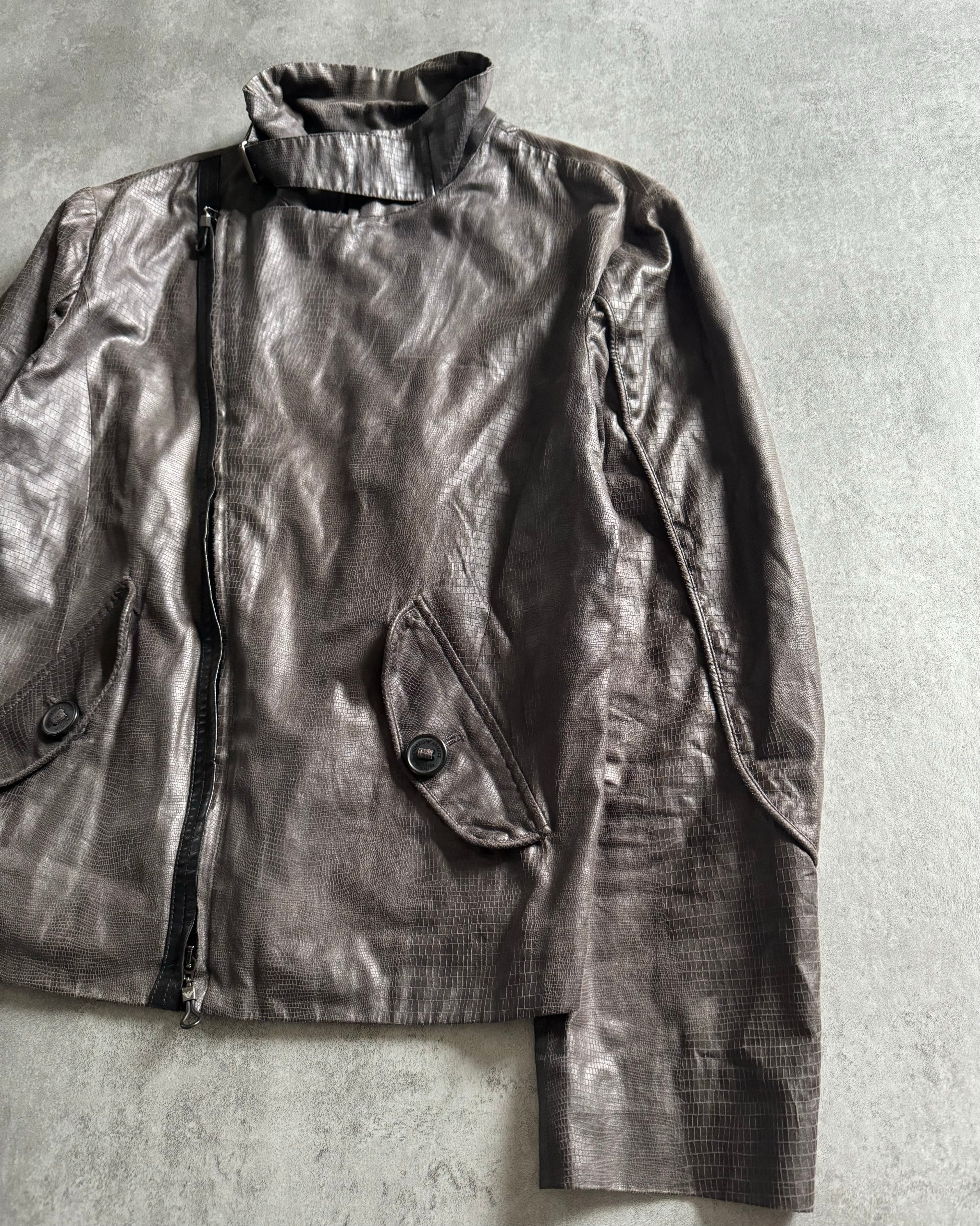 AW2008 Emporio Armani Cracked Asymmetrical Brown Jacket  (M) - 8