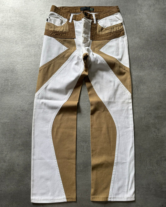 SS2004 Just Cavalli Geometrical Relaxed Tricolor Beige White Pants (S) - 1