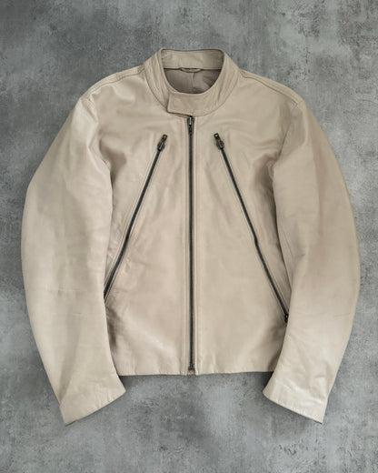 SS2004 Maison Margiela Beige 5 Zips Leather Jacket (L) - 1