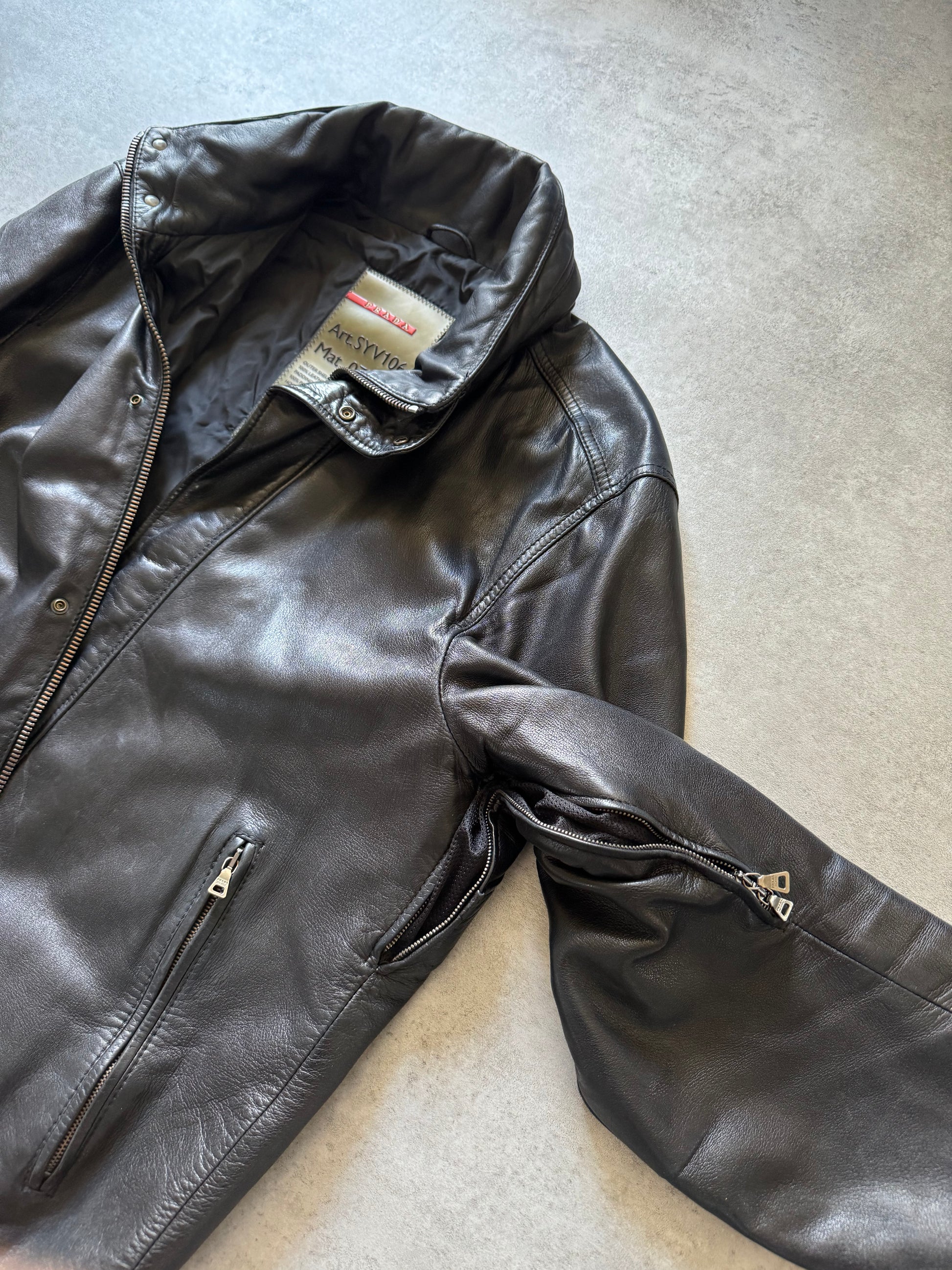 2000s Prada Brut Sport Leather Biker Jacket (L) - 5