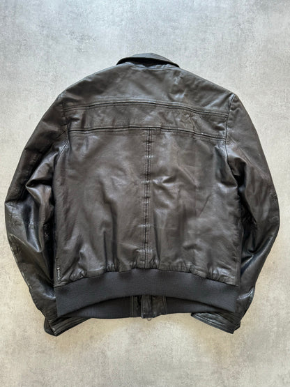 2000s Armani Black Rocky Leather Jacket  (M) - 3
