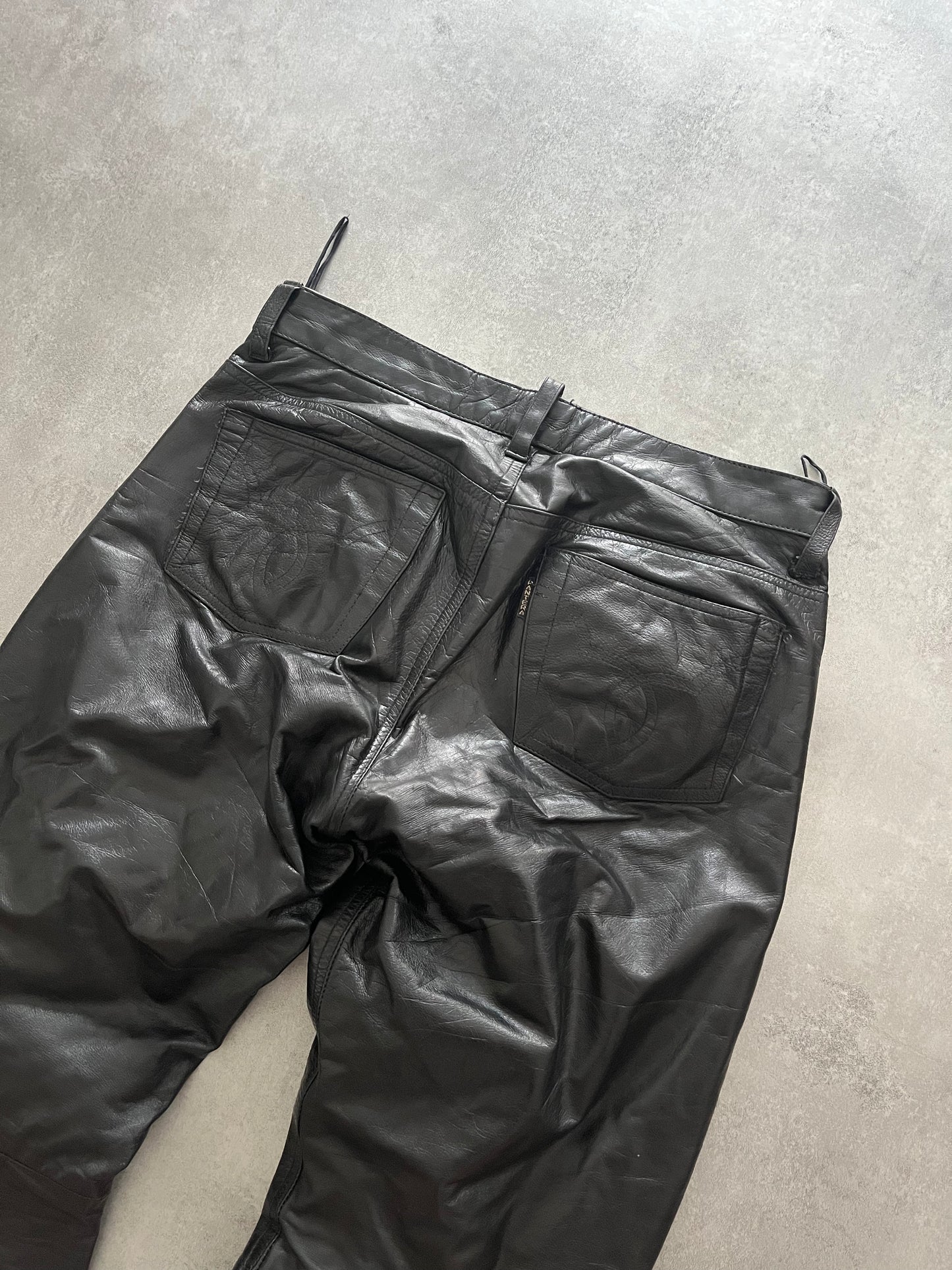 1990s Pantera Black Rocker Leather Pants (M) - 3