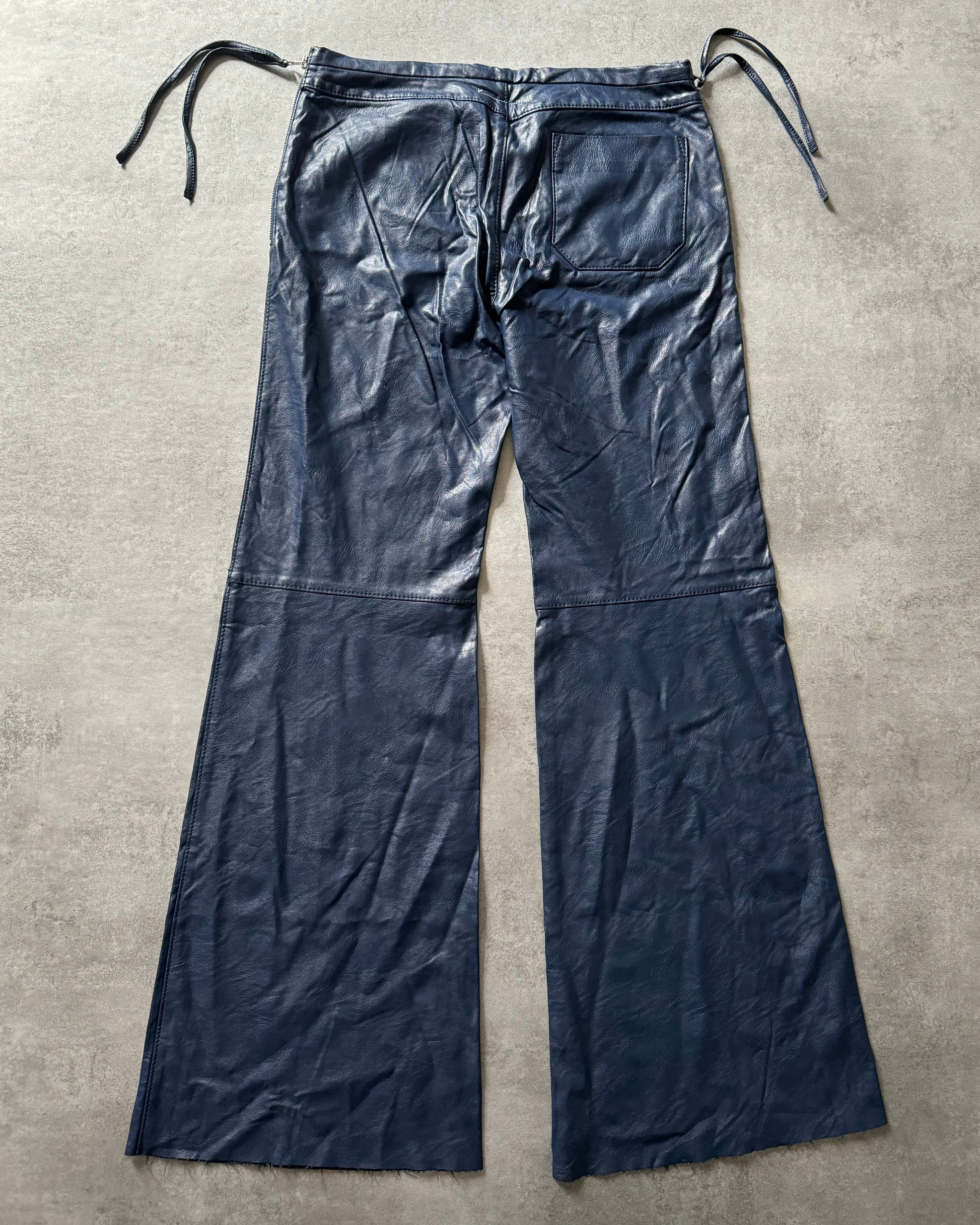 AW2016 Maison Margiela Blue Leather Flared Pants  (M) - 2